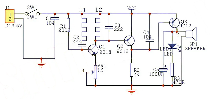 LuckScout 4.5V Metal Detector Kit's Circuit Diagram LuckScout 4.5V Metal Detector Kit's Circuit Diagram